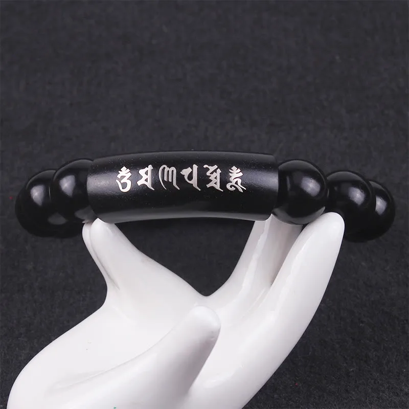 Mythstone 999 Sterling Silver Ebony Wood Om Mani Padme Hum Inlaid Balance Bracelet - Image 8