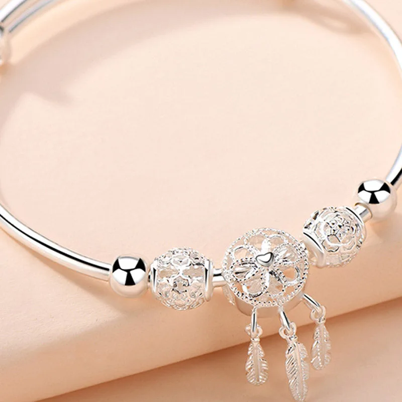 Mythstone Tibetan White Copper Blessing Dream Catcher Charm Bracelet - Image 9