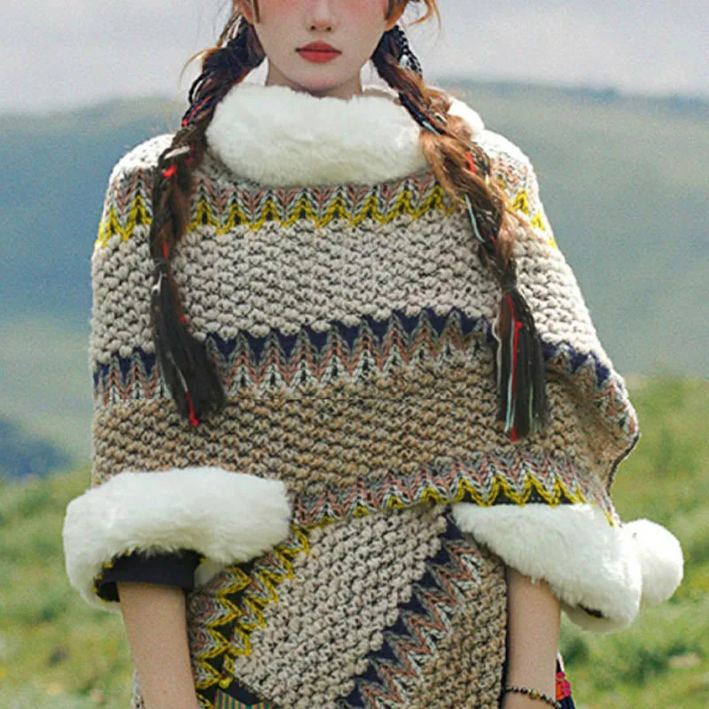 Mythstone Tibetan Multicolored Striped Shawl Winter Cozy Travel Scarf Wrap - Image 59