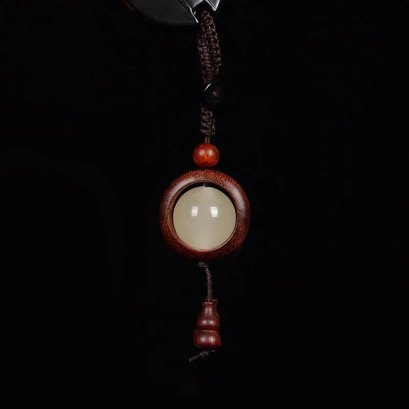 Mythstone Red Sandalwood Ebony Wood Green Sandalwood Luminous Lucky Bead Gourd Peace Key Chain - Image 4