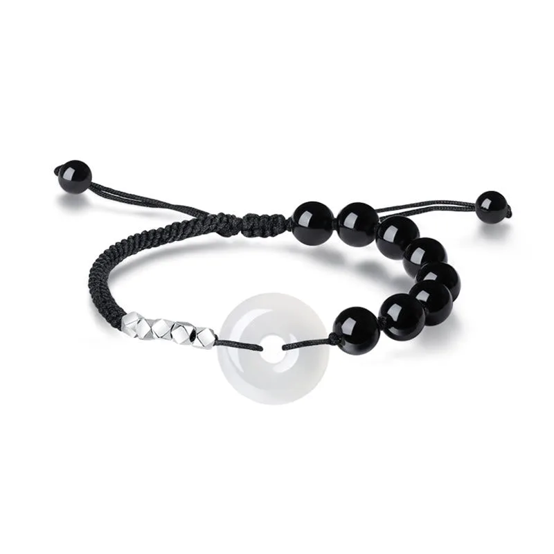 Mythstone 925 Sterling Silver Black Obsidian Agate Peace Buckle Strength Bracelet - Image 10