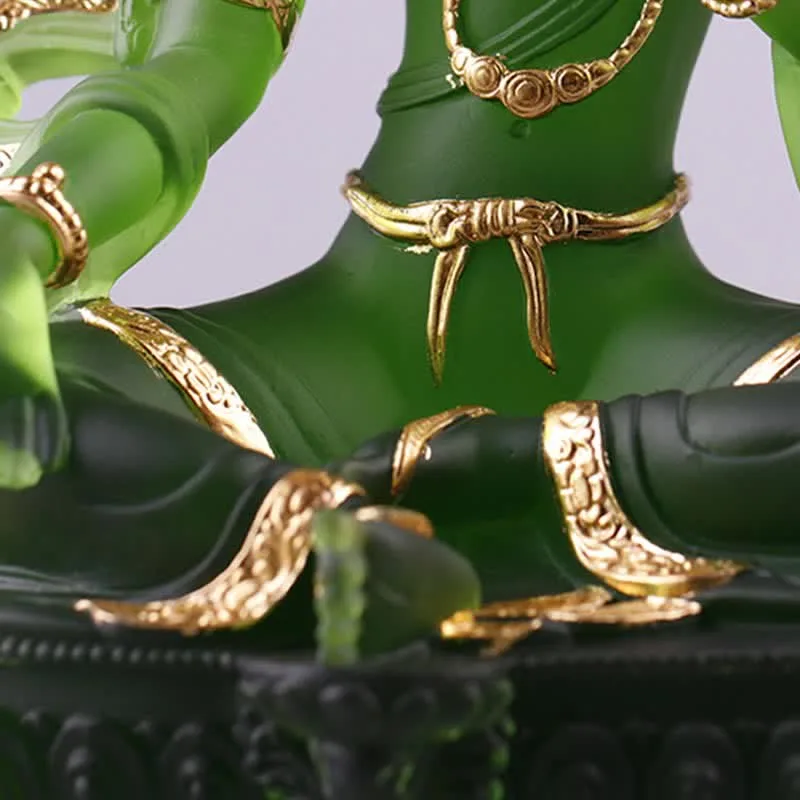 Mythstone Bodhisattva Green Tara Handmade Liuli Crystal Art Piece Protection Home Office Statue Decoration - Image 12
