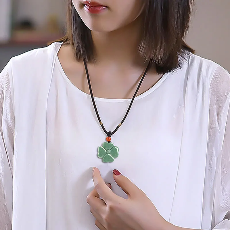 Mythstone Natural Lucky Four Leaf Clover Jade Prosperity Necklace Pendant - Image 10