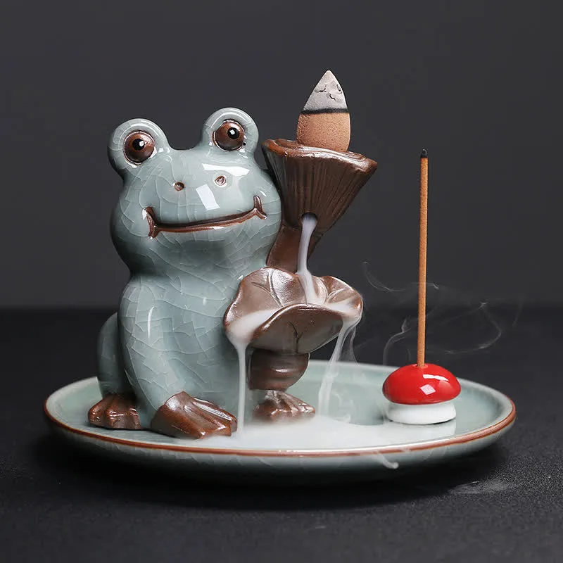 Mythstone Meditation Frog Ceramic Lotus Healing Incense Burner - Image 5