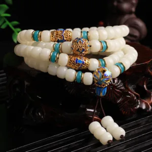 MythStone Natural White Bodhi Seed Mala 108 Beads Wealth Bracelet