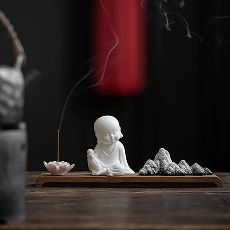 Mythstone Lotus Flower Tathagata Kwan Yin Avalokitesvara Ksitigarbha Meditation Ceramic Stick Incense Burner Decoration - Image 14