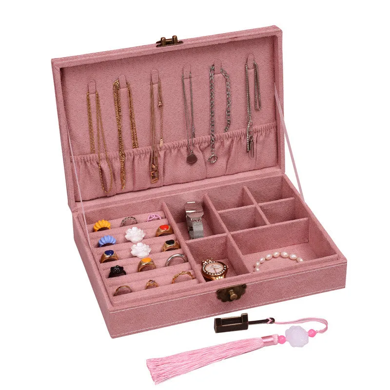 Mythstone Simple Design Jewelry Box Organizer Single Layer Flannel Jewelry Storage Box With Lock - Image 29