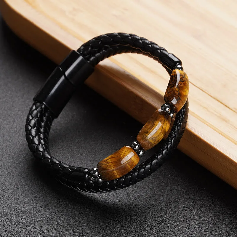 Mythstone Natural Tiger Eye Protection Willpower Magnetic Buckle Leather Bracelet - Image 5