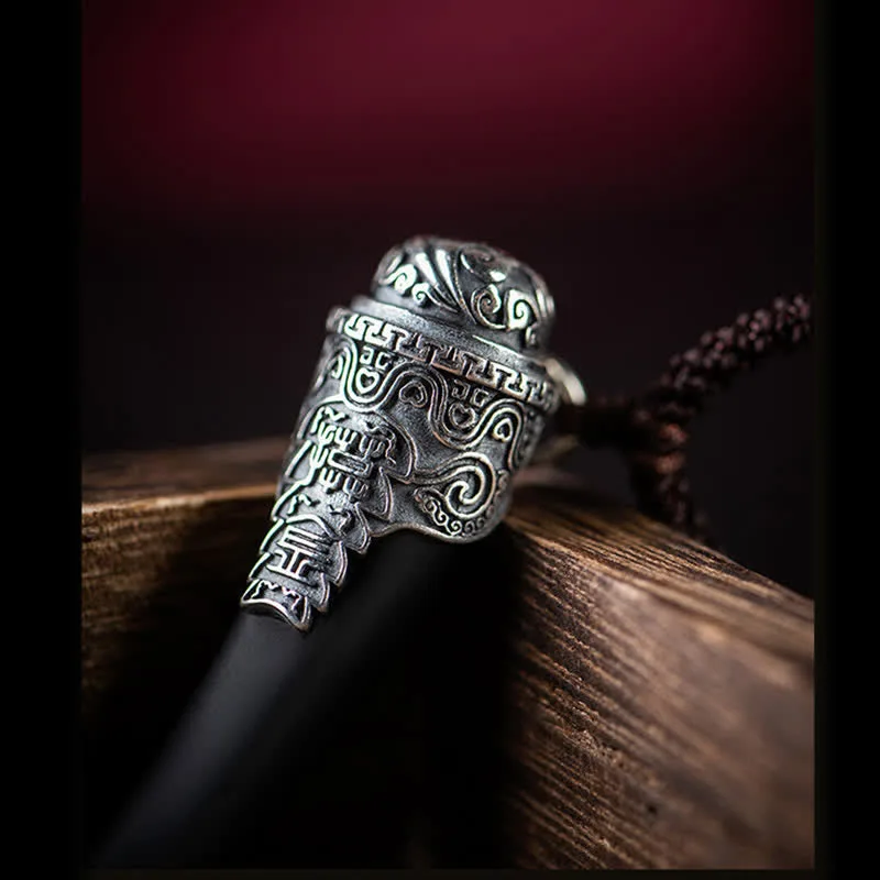 Mythstone 925 Sterling Silver Black Obsidian Wolf Tooth Pattern Strength Necklace Pendant - Image 10