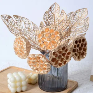 Mythstone Gold Dried Lotus Pod Stemmed Plant Table Bouquet Decoration