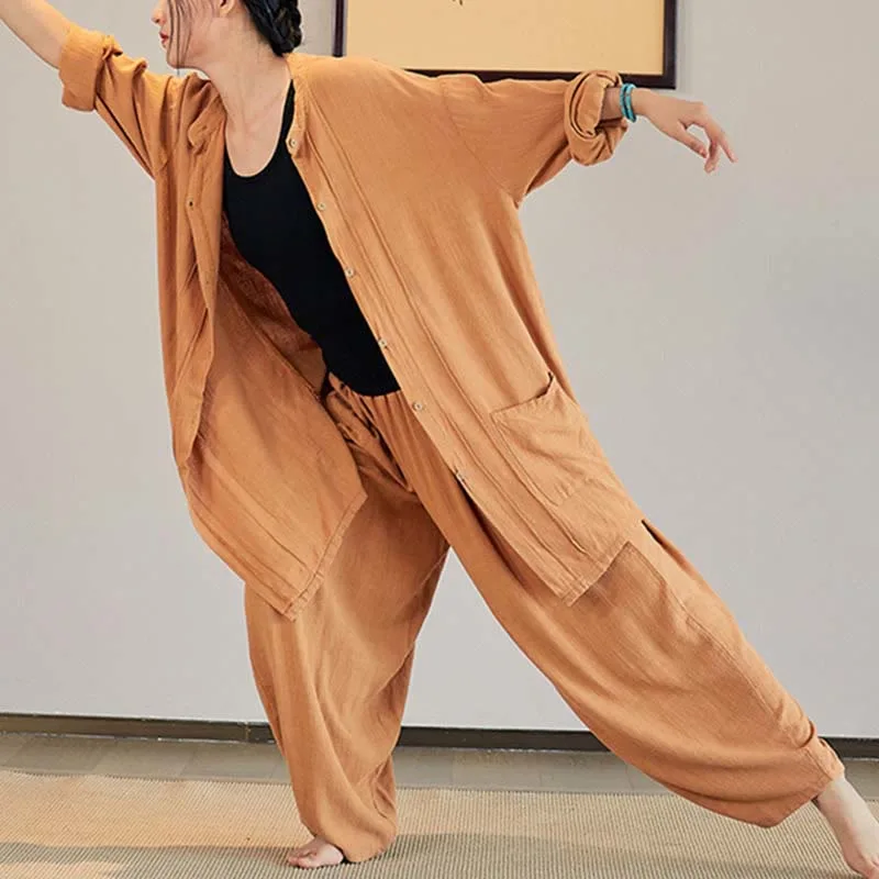 Mythstone Plain Long Sleeve Coat Jacket Top Wide Leg Pants Zen Tai Chi Yoga Meditation Clothing - Image 25