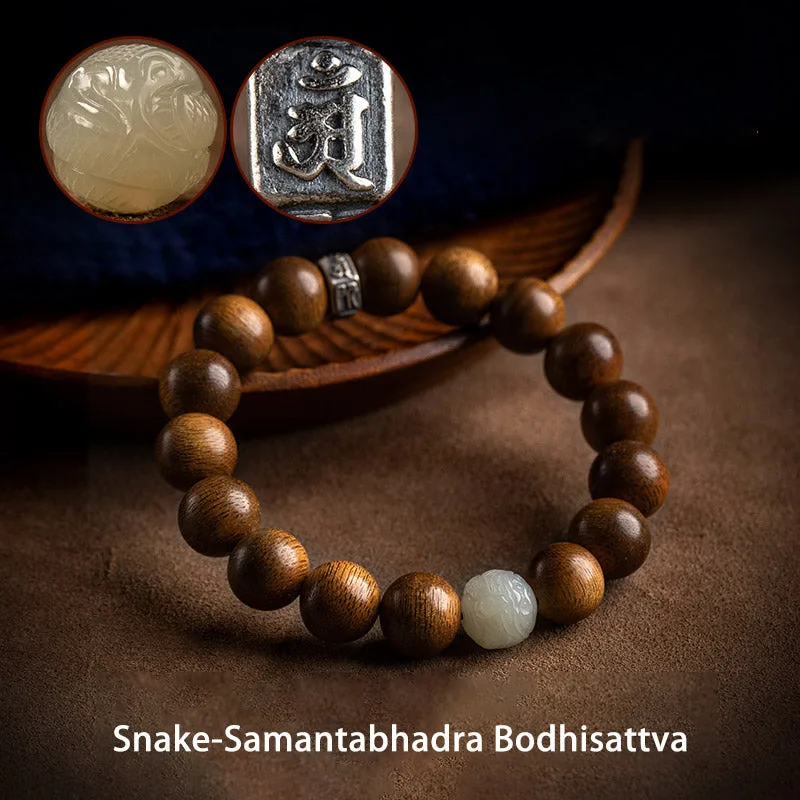 Mythstone Chinese Zodiac Natal Buddha Kalimantan Agarwood Jade 925 Sterling Silver Bracelet - Image 30