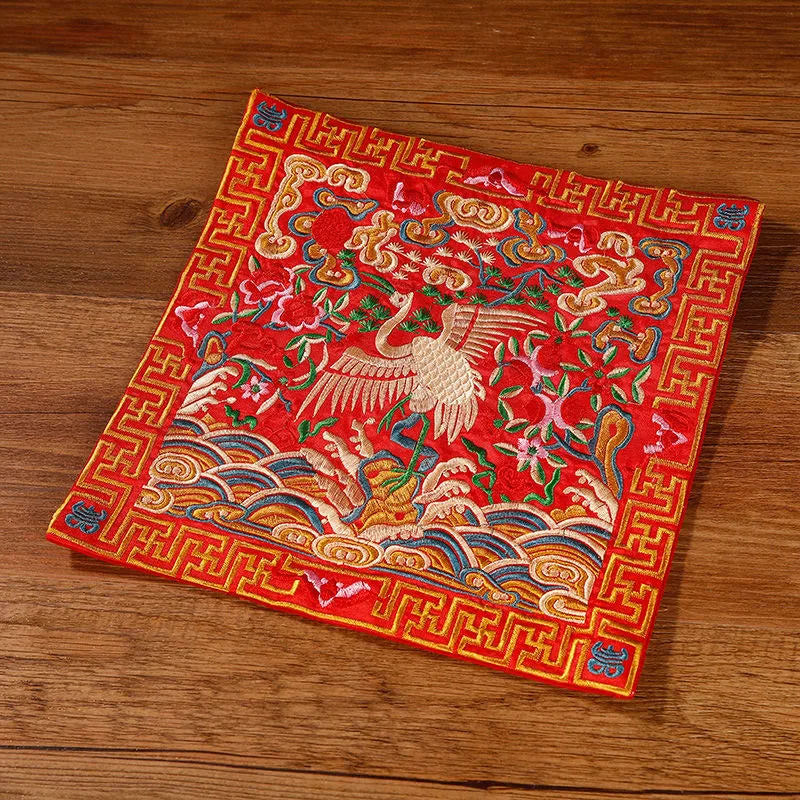 Mythstone Crane Phoenix Dragon Kirin Embroidered Cup Mat Pad Tea Cup Coaster Square Kung Fu Tea Mat - Image 29