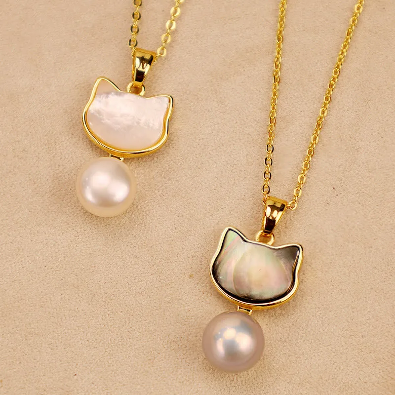 Mythstone Natural Pearl Copper Cat Healing Necklace Pendant Earrings - Image 12