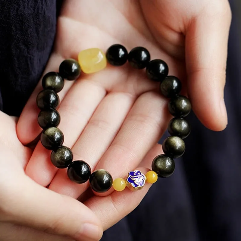 Mythstone 925 Sterling Silver Chinese Zodiac Natal Buddha Natural Gold Sheen Obsidian Amber Wealth Protection Bracelet - Image 10