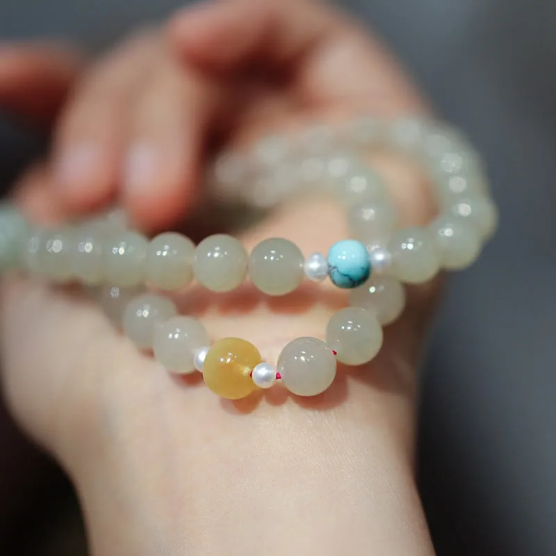 Mythstone 925 Sterling Silver Hetian Jade Double Peace Buckle Lotus Luck Double Wrap Bracelet - Image 5