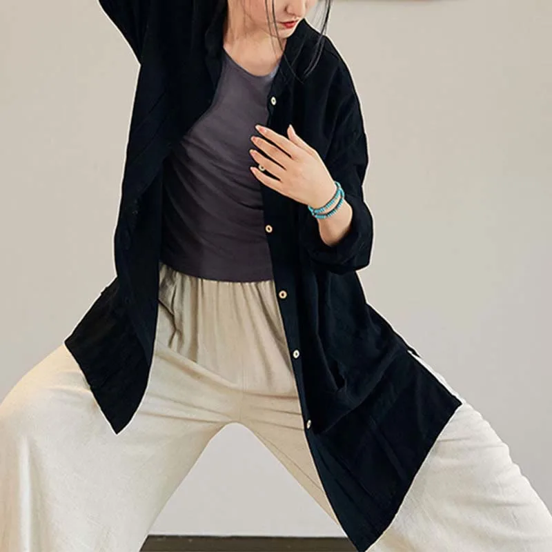 Mythstone Plain Long Sleeve Coat Jacket Top Wide Leg Pants Zen Tai Chi Yoga Meditation Clothing - Image 8