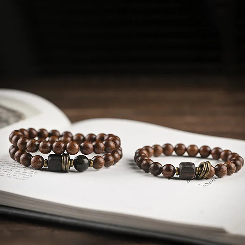 Mythstone Sandalwood Ebony Wood Bead Healing Single Double Wrap Bracelet - Image 21