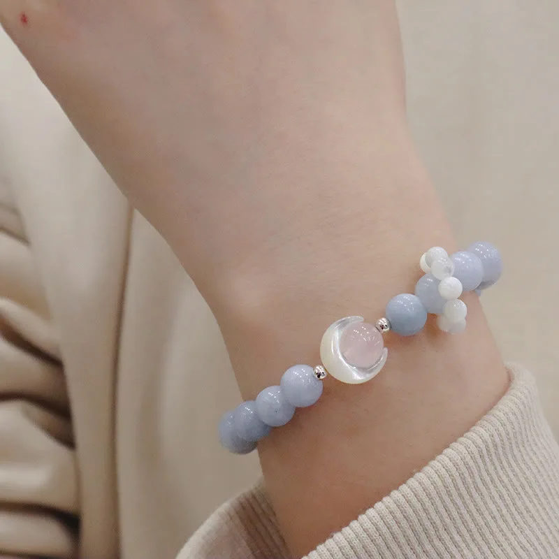 Mythstone 925 Sterling Silver Natural Amethyst Aquamarine Pink Crystal Cat's Eye Healing Crescent Moon Bracelet - Image 8