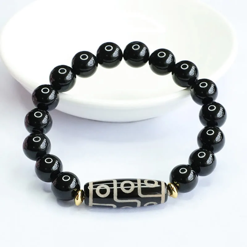 Mythstone Tibetan Nine-Eye Dzi Bead Black Onyx Power Bracelet - Image 7