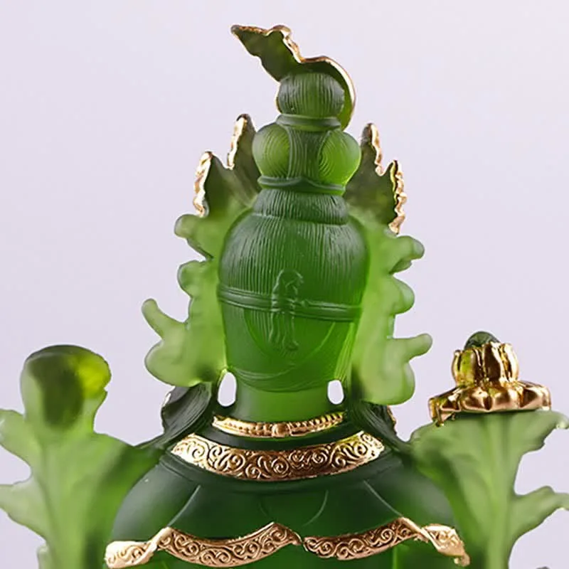 Mythstone Bodhisattva Green Tara Handmade Liuli Crystal Art Piece Protection Home Office Statue Decoration - Image 9