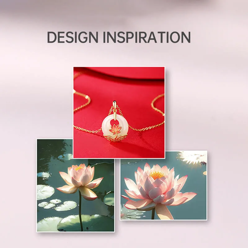Mythstone 925 Sterling Silver Hetian White Jade Lotus Flower Blessing Necklace Pendant - Image 8