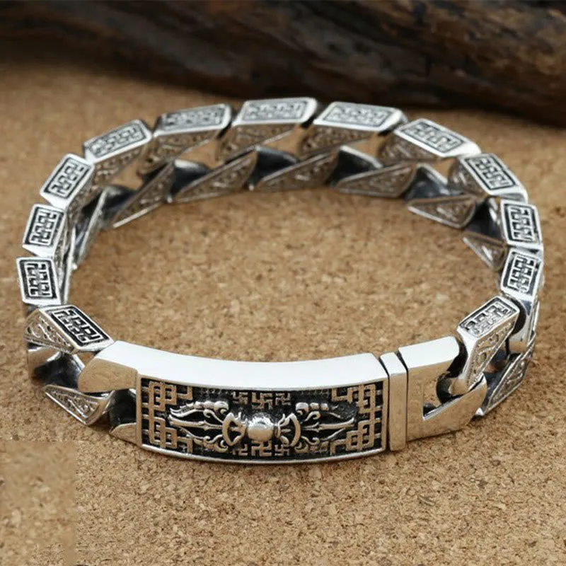 Mythstone Tibetan Om Mani Padme Hum Dorje Vajra Swastika Carved Purity Bracelet - Image 4