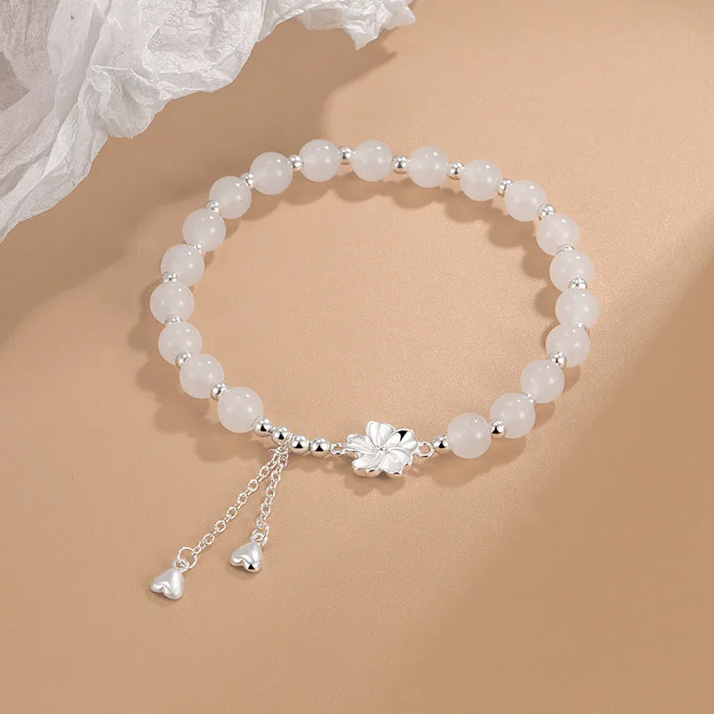 Mythstone White Jade Peach Blossom Petals Flower Luck Bracelet - Image 2
