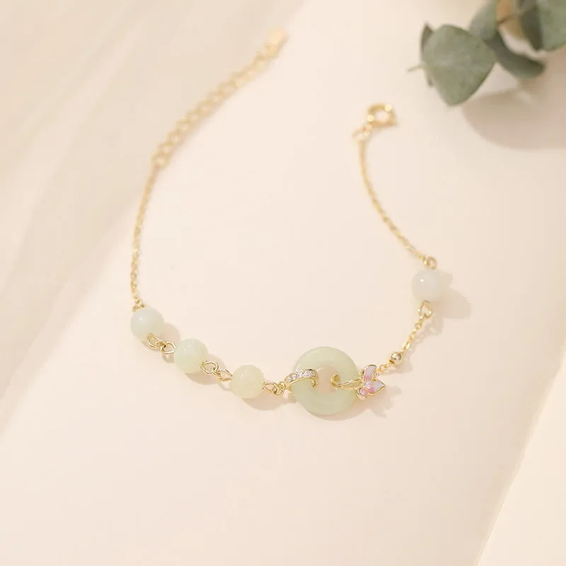 Mythstone 925 Sterling Silver Natural Hetian Jade Peace Buckle Orchid Luck Bracelet Necklace Pendant Set - Image 6