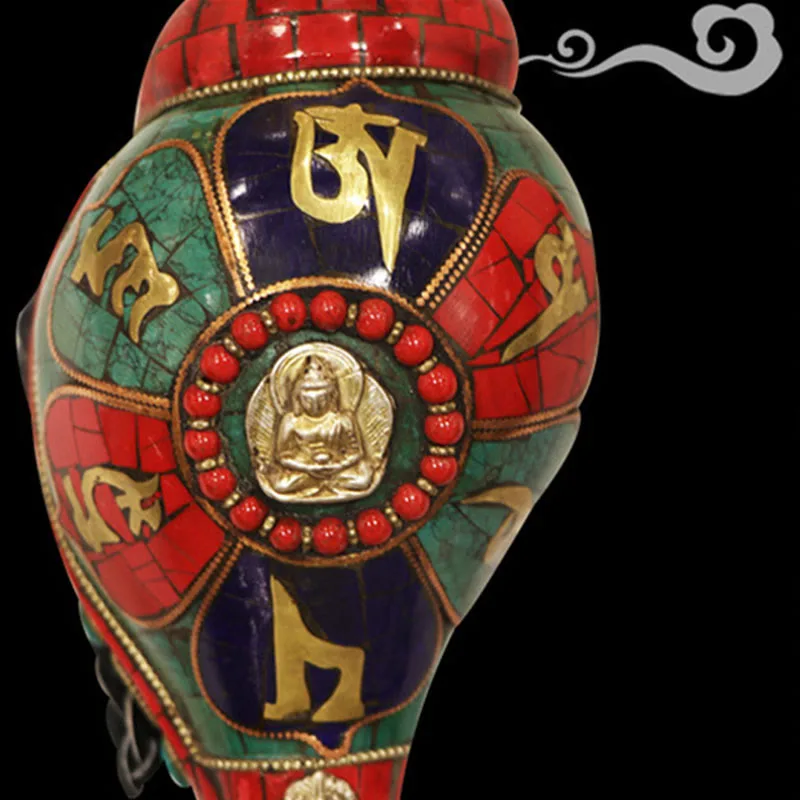 Mythstone Tibetan Handmade Shankha Om Mani Padme Hum Buddha Conch Shell Lucky Decoration - Image 11