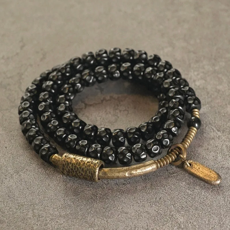 Mythstone Retro Coconut Shell Copper Happiness Triple Wrap Bracelet - Image 4