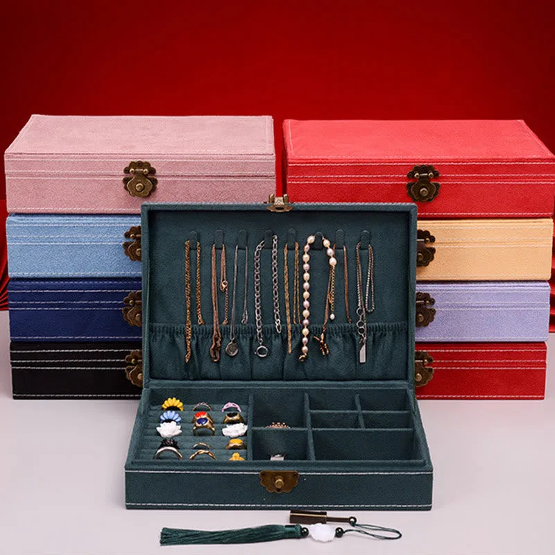 Mythstone Simple Design Jewelry Box Organizer Single Layer Flannel Jewelry Storage Box With Lock - Image 13