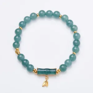 Mythstone 925 Sterling Silver Plated Gold Natural Green Jade Bamboo Charm Luck Bracelet
