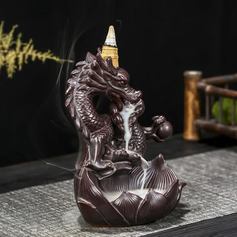 Mythstone Dragon Lotus Pattern Strength Protection Ceramic Incense Burner Decoration - Image 4