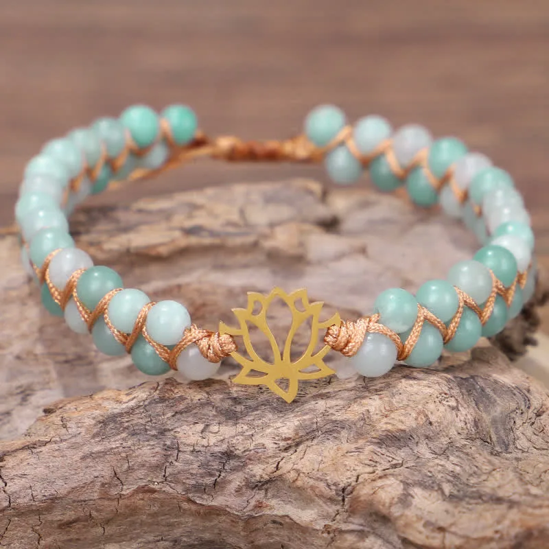 Mythstone Amazonite Beads Lotus Flower Balance Weave Bracelet - Image 2