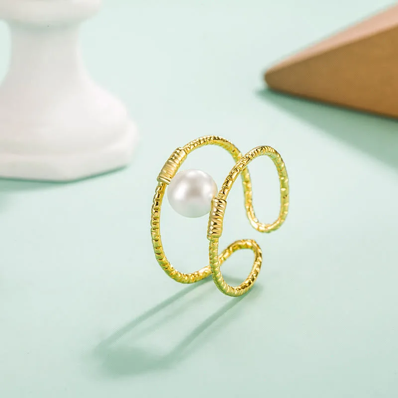 Mythstone Round Jade Pearl Bead Double Layer Copper Luck Adjustable Ring - Image 8