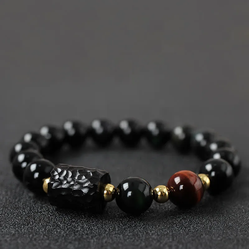 Black Obsidian Ebony Wood Red Tiger Eye Strength Couple Bracelet - Image 10