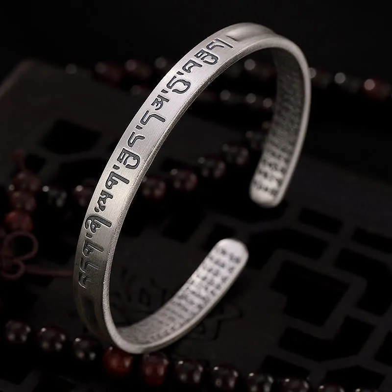 Mythstone 999 Sterling Silver Six True Words Heart Sutra Protection Bracelet Bangle - Image 2