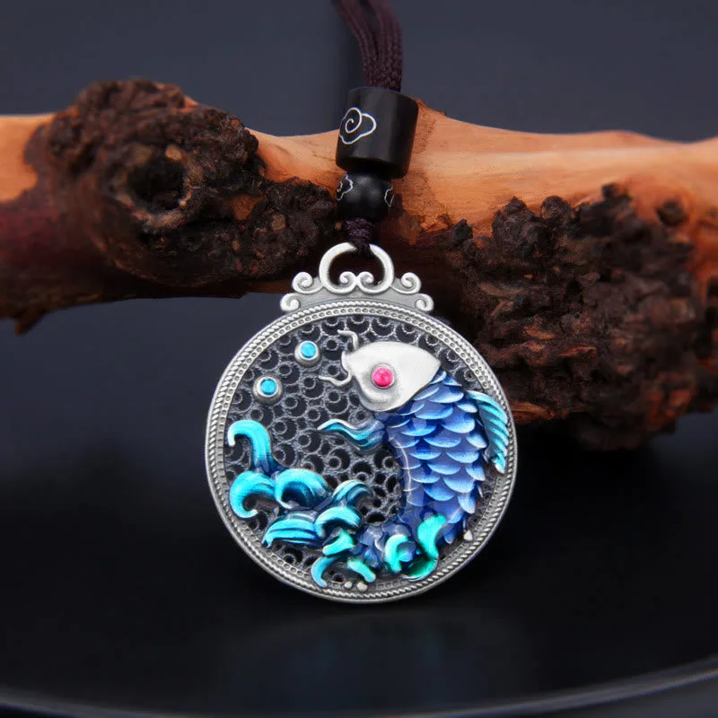Mythstone - 999 Sterling Silver Luck Koi Fish Success Prosperity Necklace Pendant