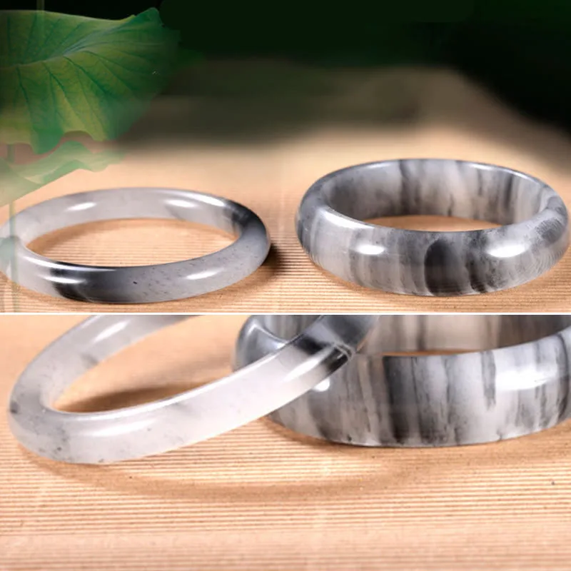 Mythstone Natural Ink Color Golden Silk Jade Wealth Bracelet Bangle - Image 6