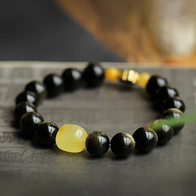 Mythstone 925 Sterling Silver Chinese Zodiac Natal Buddha Natural Gold Sheen Obsidian Amber Wealth Protection Bracelet - Image 8