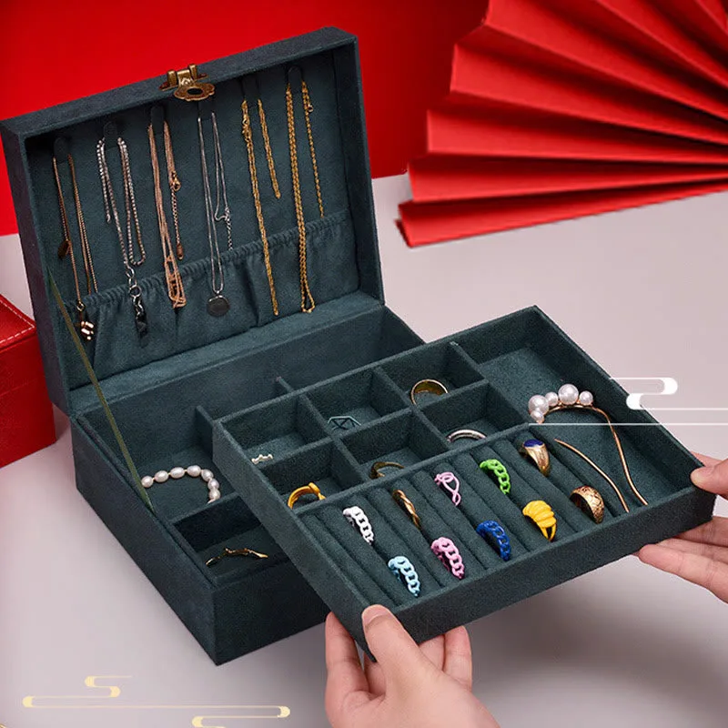 Mythstone Simple Design Jewelry Box Organizer Two-Layer Jewelry Storage Box Flannel Box With Lock - Image 4