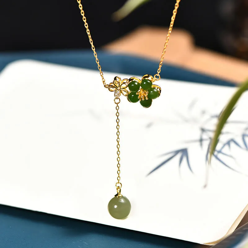 Mythstone 925 Sterling Silver Hetian Cyan Jade Plum Flower Blossom Design Luck Necklace Pendant - Image 2