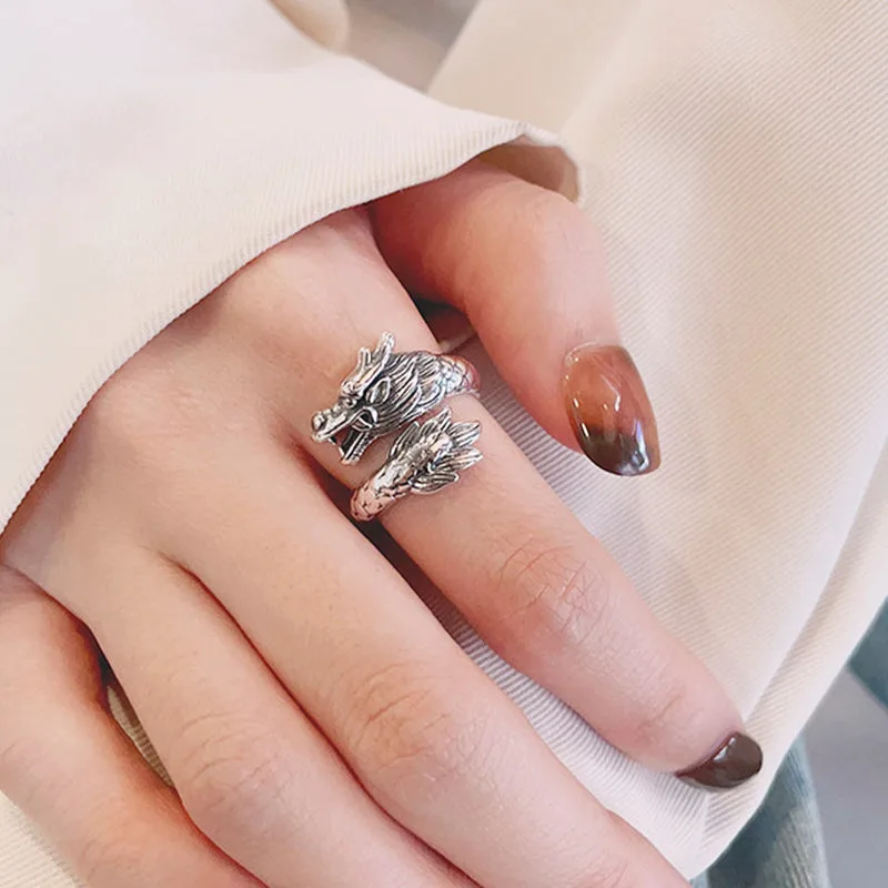 Mythstone 925 Sterling Silver Year Of The Dragon Luck Strength Adjustable Metal Ring - Image 6