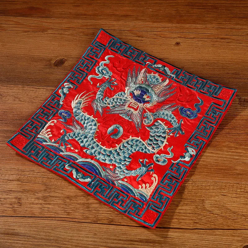Mythstone Crane Phoenix Dragon Kirin Embroidered Cup Mat Pad Tea Cup Coaster Square Kung Fu Tea Mat - Image 24
