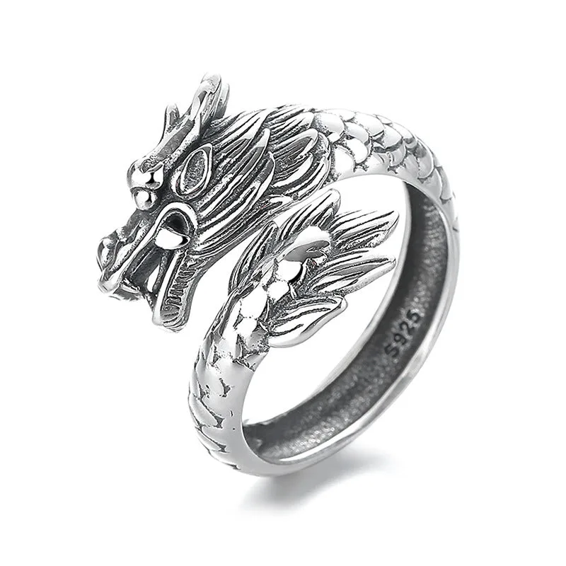 Mythstone 925 Sterling Silver Year Of The Dragon Luck Strength Adjustable Metal Ring - Image 5