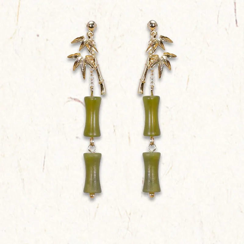 Mythstone 925 Sterling Silver Posts Copper Plated Gold Natural Peridot Bamboo Leaf Drop Earrings - Image 4
