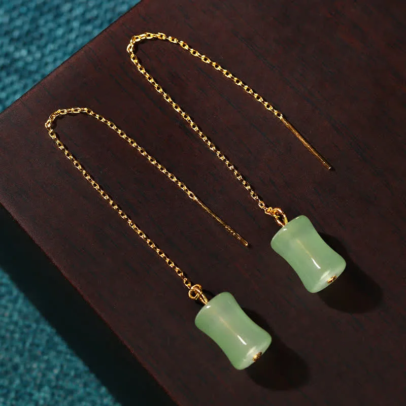 Mythstone Jade Bamboo Pattern Luck Drop Earrings - Image 2