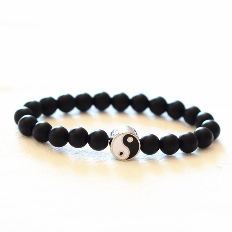 Mythstone 3pcs Natural White Turquoise Frosted Stone Bead Yin Yang Wealth Bracelet - Image 10