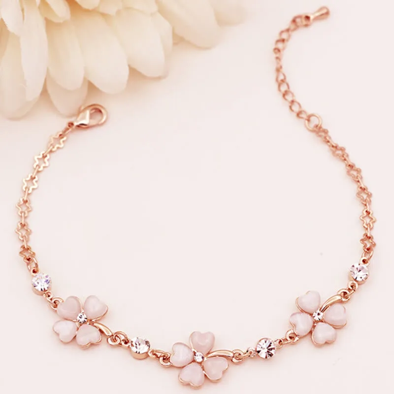 MythStone Pink Crystal Four Leaf Clover Love Chain Bracelet - Image 4